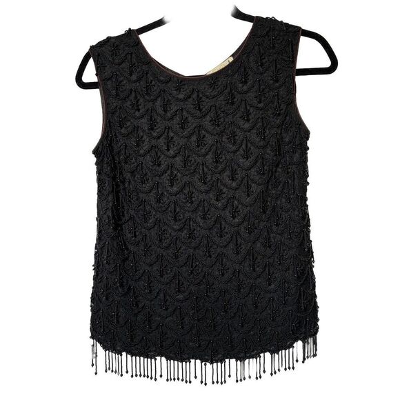 VTG Le Paris House of Fashion Ltd Beaded Black Sleeveless Top Flapper‎ Art Deco - Picture 1 of 7